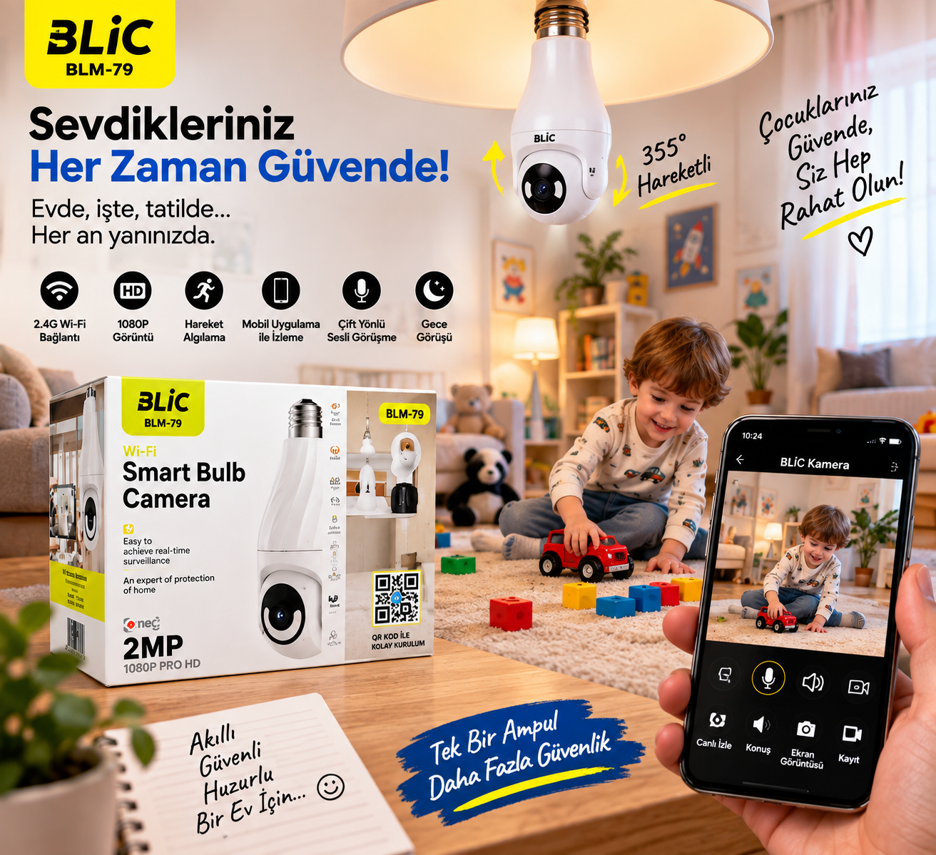 BLIC BLM-79 2MP Wi-Fi Akıllı Ampul Kamera