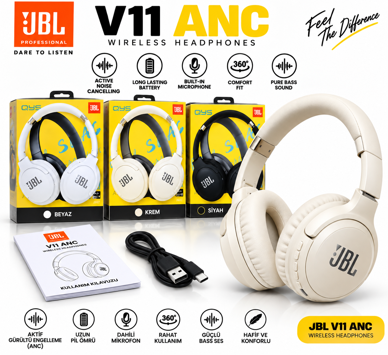 JBL V11 ANC Kablosuz Kulak Üstü Kulaklık
