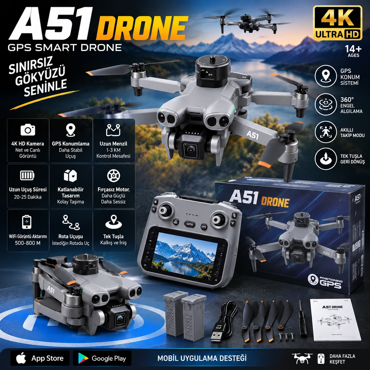 AE51 GPS Akıllı Drone